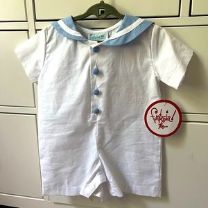 Funtasia Baby Boys White Sailor Romper with Blue Trim-12 months NWT